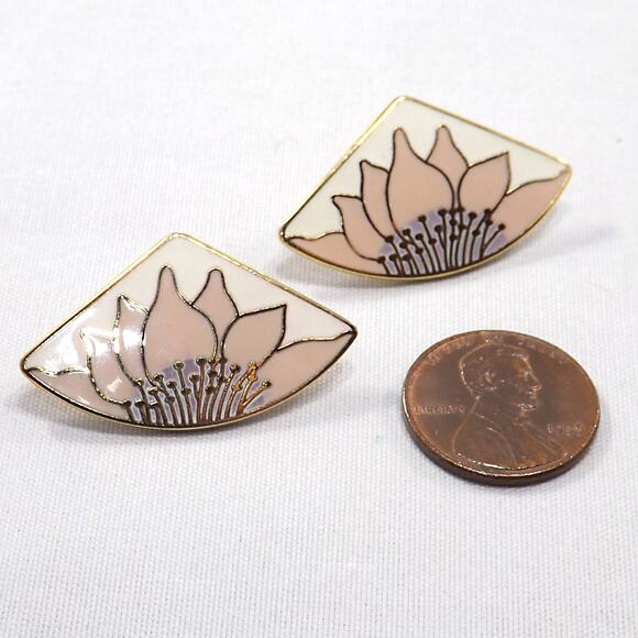 Vintage Laurel Burch Pink Flower Post Earrings, Pink & Gold Sunflowers - Picture 4 of 10